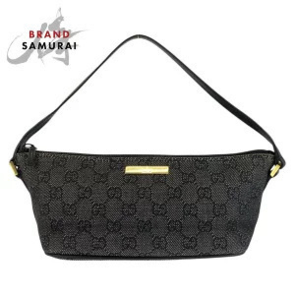Gucci Handbag accessory Pouch Clutch black gray GG canvas leather